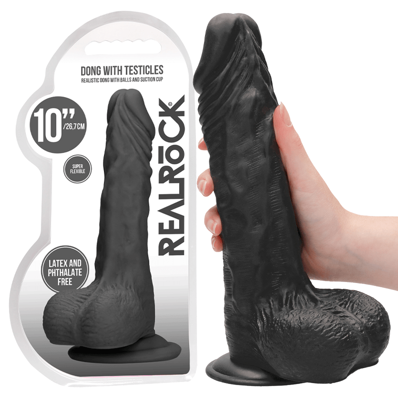 Dildo RealRock Dong With Testicle 27 Cm Preto My Sex Shop