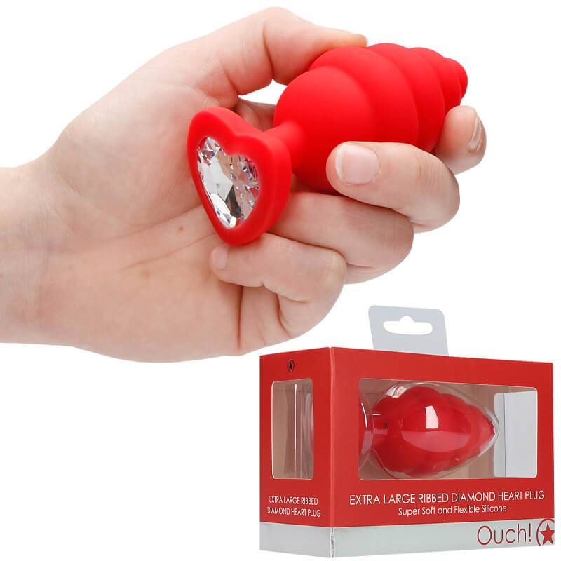 Plug Anal XL Ribbed Diamond Heart Vermelho Ouch Plugs Anais