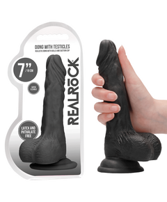 Dildo RealRock Dong With Testicles 18.6 cm Preto