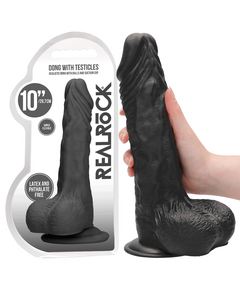 Dildo RealRock Dong With Testicle 27 cm Preto