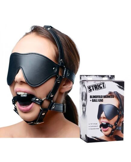 Venda com Mordaça Blindfold Harness + Ball Gag  LX Sex Shop