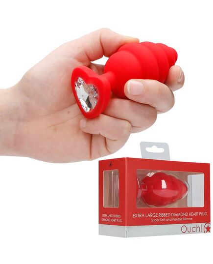 Plug Anal com Cristal Ouch! Extra Large Ribbed Diamond Heart Plug Vermelho