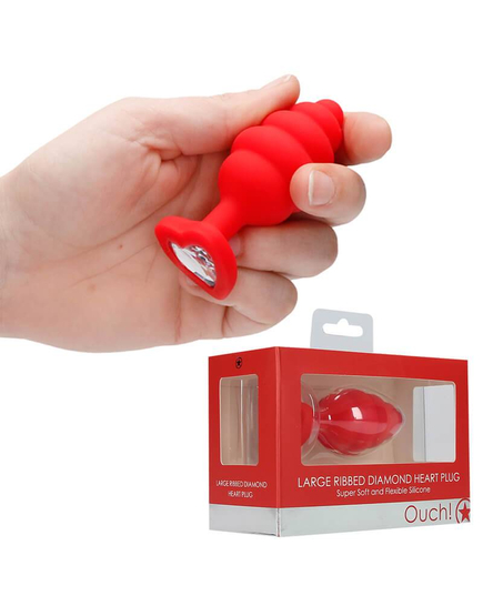 Plug Anal com Cristal Ouch! Large Ribbed Diamond Heart Plug Vermelho