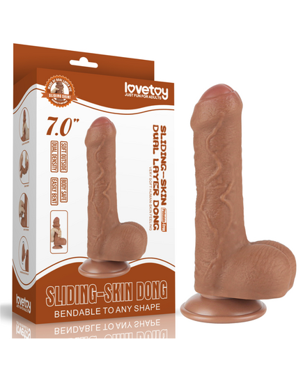 Dildo Sliding Skin Dual Layer Dong 7" Castanho