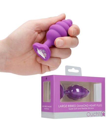 Plug Anal com Cristal Ouch! Large Ribbed Diamond Heart Plug Roxo