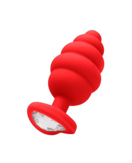 Plug Anal com Cristal Ouch! Regular Ribbed Diamond Heart Plug Vermelho