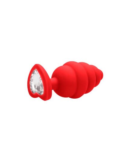 Plug Anal com Cristal Ouch! Regular Ribbed Diamond Heart Plug Vermelho