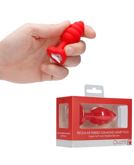 Plug Anal com Cristal Ouch! Regular Ribbed Diamond Heart Plug Vermelho